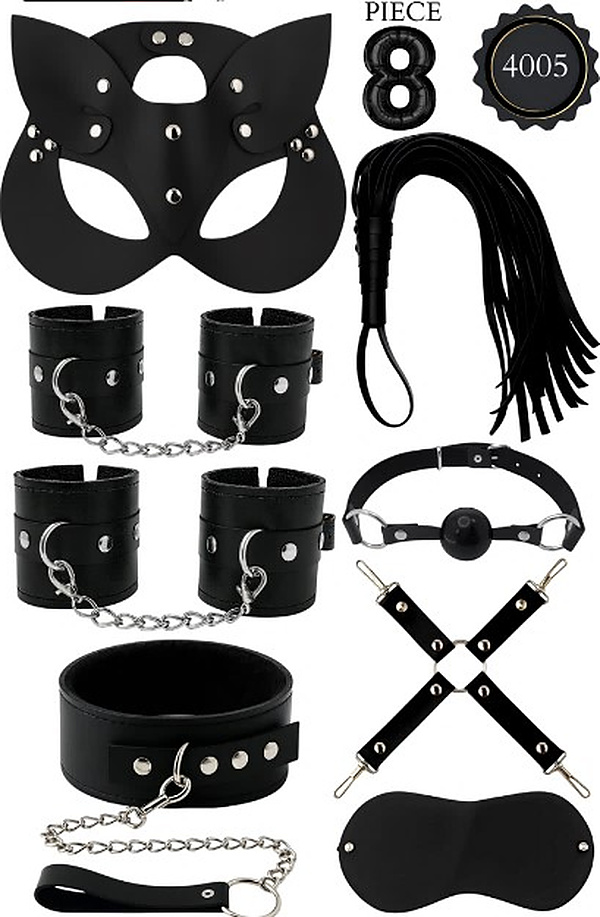 8 Parça Kedi Maskeli Fantezi Set - Siyah