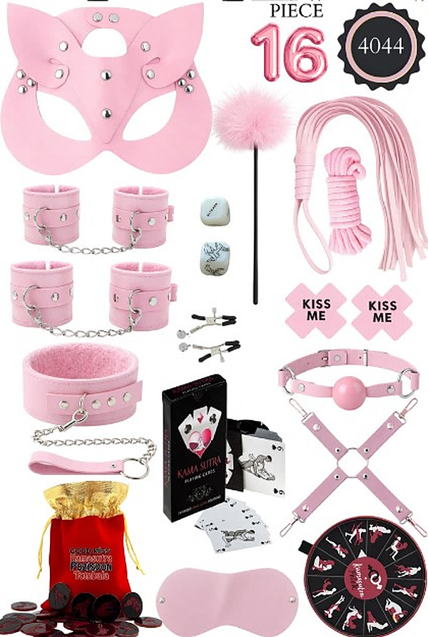 16 Parça Kedi Maskeli Oyunlu Fantezi Set - Pembe