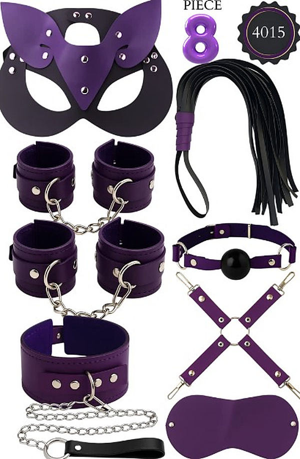 8 Parça Kedi Maskeli Fantezi Set - Mor