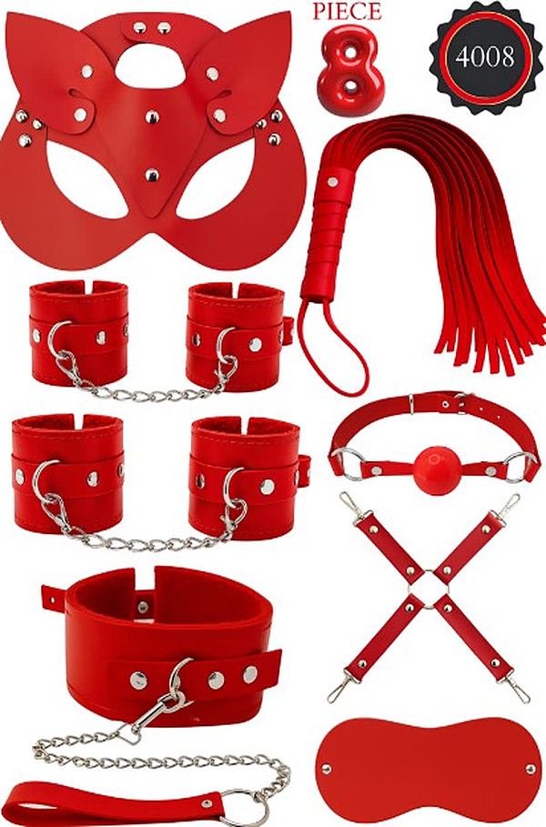 8 Parça Kedi Maskeli Fantezi Set - Kırmızı