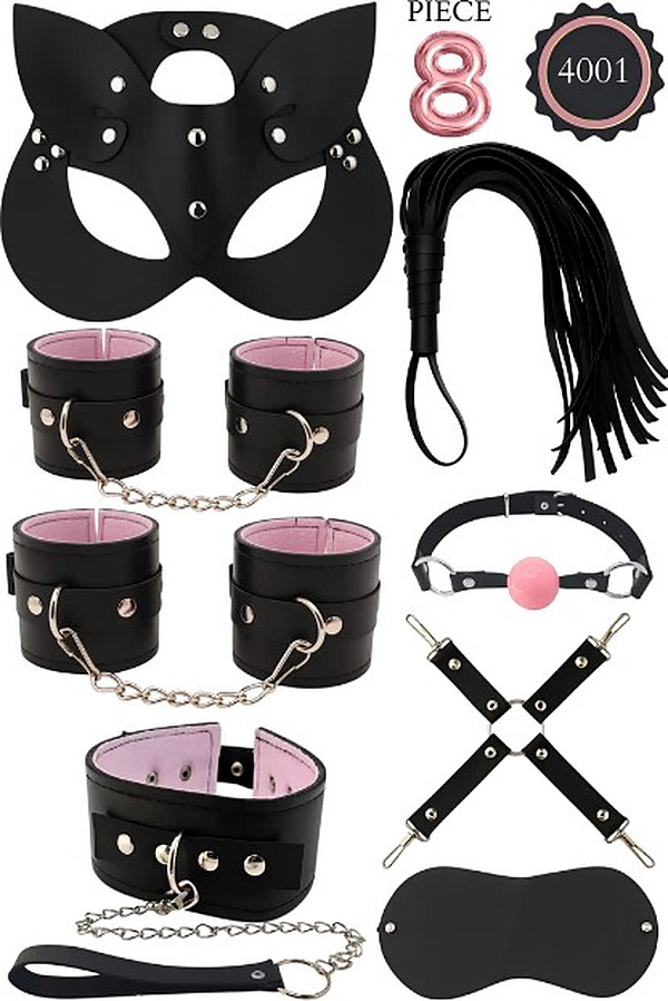 8 Parça Kedi Maskeli Fantezi Set - Siyah-Pembe