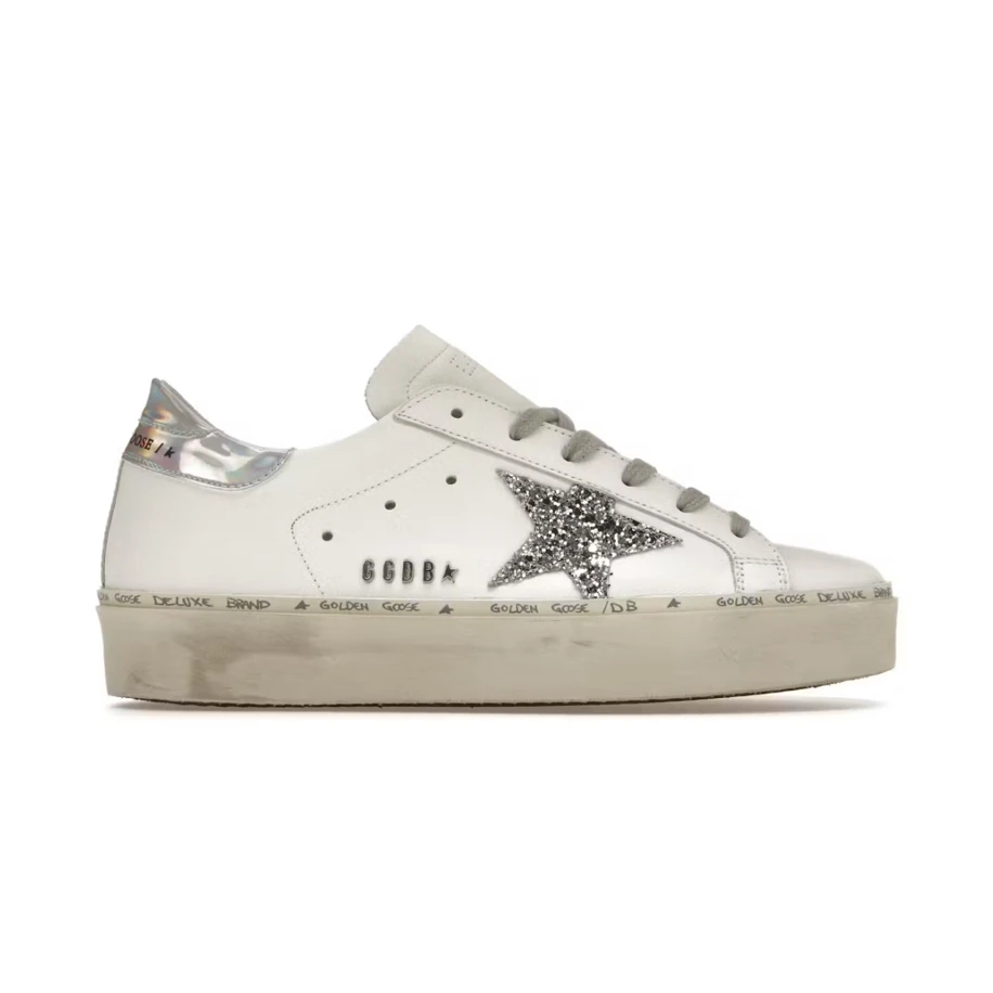 Golden Goose Hi Star White Glitter Star Mirror Heel